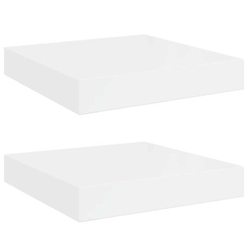 2 db magasfényű fehér mdf lebegő fali polc 23 x 23,5 x 3,8 cm