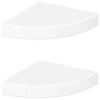 2 db magasfényű fehér mdf lebegő sarokpolc 25 x 25 x 3,8 cm