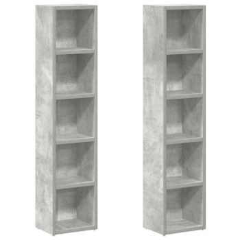 2 db betonszürke forgácslap cd-tartó szekrény 21 x 16 x 93,5 cm