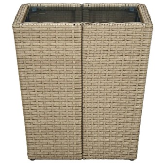 Bézs polyrattan és edzett üveg dohányzóasztal 41,5x41,5x44 cm