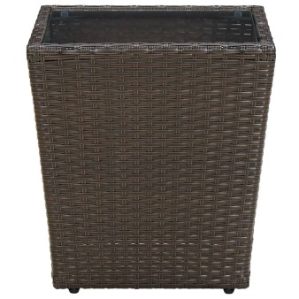 Barna polyrattan és edzett üveg dohányzóasztal 41,5x41,5x44 cm