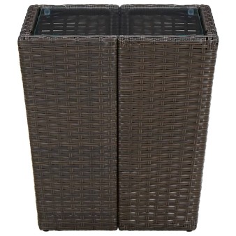 Barna polyrattan és edzett üveg dohányzóasztal 41,5x41,5x44 cm
