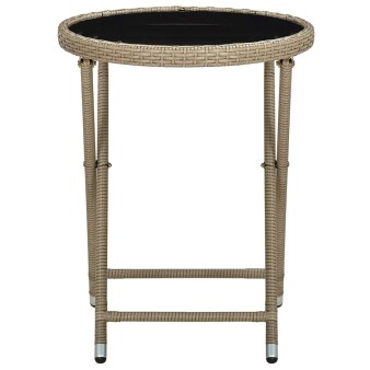 Bézs polyrattan és edzett üveg teázóasztal 60 cm