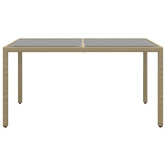 Bézs polyrattan és edzett üveg kerti asztal 150 x 90 x 75 cm