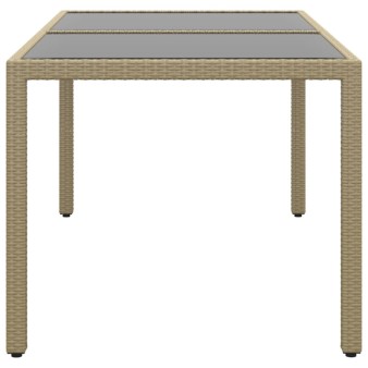 Bézs polyrattan és edzett üveg kerti asztal 150 x 90 x 75 cm