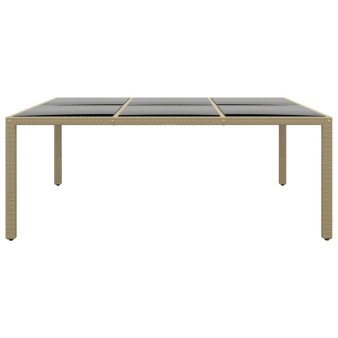 Bézs polyrattan és edzett üveg kerti asztal 200 x 150 x 75 cm