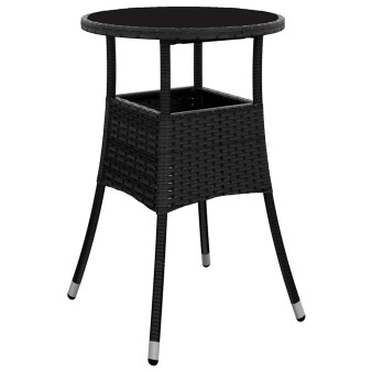 Fekete polyrattan és edzett üveg kerti asztal ø60 x 75 cm