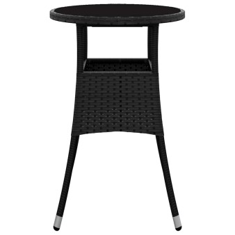 Fekete polyrattan és edzett üveg kerti asztal ø60 x 75 cm