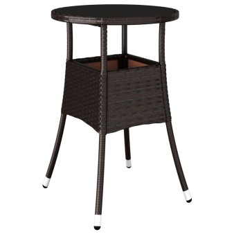 Barna polyrattan és edzett üveg kerti asztal ø60 x 75 cm