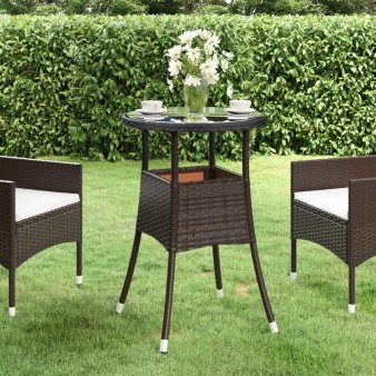 Barna polyrattan és edzett üveg kerti asztal ø60 x 75 cm