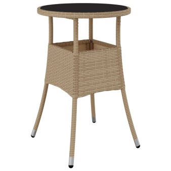 Bézs polyrattan és edzett üveg kerti asztal ø60 x 75 cm