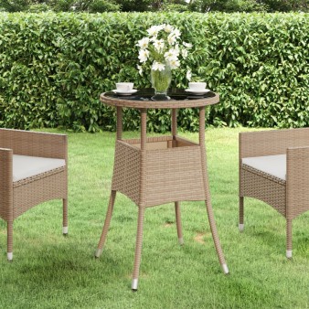 Bézs polyrattan és edzett üveg kerti asztal ø60 x 75 cm