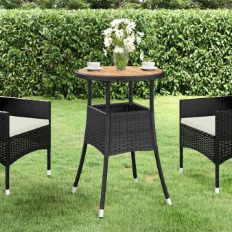 Fekete akácfa és polyrattan kerti asztal ø60 x 75 cm