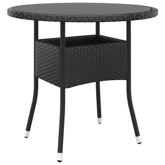 Fekete polyrattan és edzett üveg kerti asztal ø 80 x 75 cm