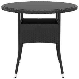 Fekete polyrattan és edzett üveg kerti asztal ø 80 x 75 cm