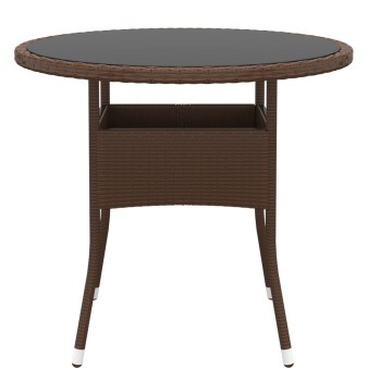 Barna polyrattan és edzett üveg kerti asztal ø 80 x 75 cm