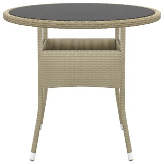 Bézs polyrattan és edzett üveg kerti asztal ø80 x 75 cm