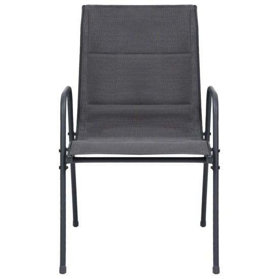 2 db antracitszürke rakásolható acél és textilén kerti szék