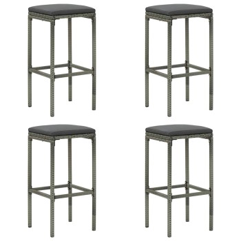 4 db szürke polyrattan bárszék párnával