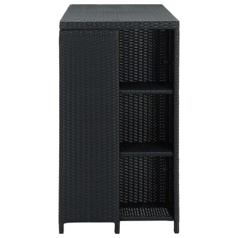 Fekete polyrattan bárasztal tárolópolccal 120 x 60 x 110 cm