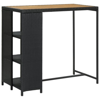 Fekete polyrattan bárasztal tárolópolccal 120 x 60 x 110 cm