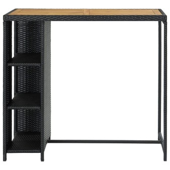 Fekete polyrattan bárasztal tárolópolccal 120 x 60 x 110 cm