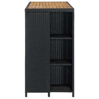 Fekete polyrattan bárasztal tárolópolccal 120 x 60 x 110 cm