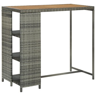 Szürke polyrattan bárasztal tárolópolccal 120 x 60 x 110 cm