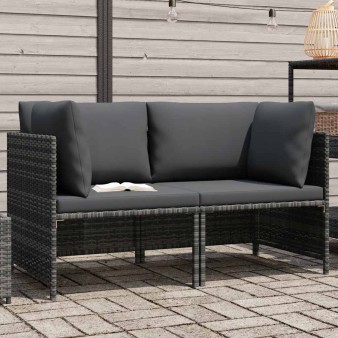 Szürke kétszemélyes polyrattan kerti kanapé párnákkal