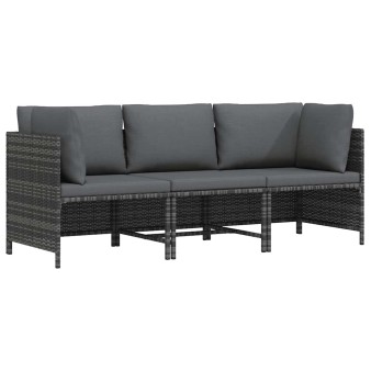 3 személyes szürke polyrattan kerti kanapé párnákkal