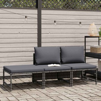 3 részes szürke polyrattan kerti ülőgarnitúra párnákkal