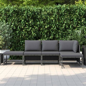 5 részes szürke polyrattan kerti ülőgarnitúra párnákkal