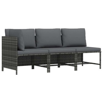 3 részes szürke polyrattan kerti bútorszett párnákkal