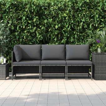 3 részes szürke polyrattan kerti bútorszett párnákkal