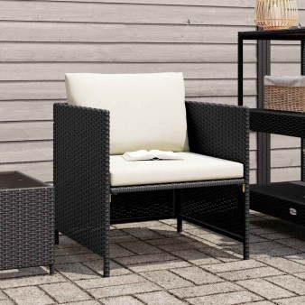 Fekete polyrattan kerti kanapé párnákkal