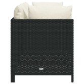 3 személyes fekete polyrattan kerti kanapé párnákkal