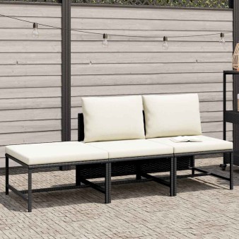 3 részes fekete polyrattan kerti ülőgarnitúra párnával
