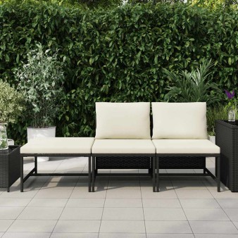 3 részes fekete polyrattan kerti ülőgarnitúra párnával