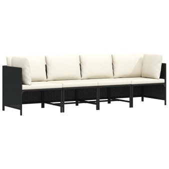 4 személyes fekete polyrattan kerti kanapé párnákkal