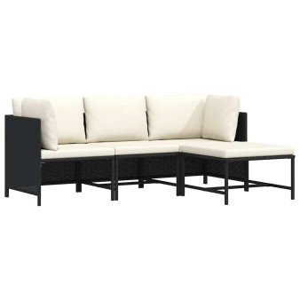 4 részes fekete polyrattan kerti kanapészett párnákkal