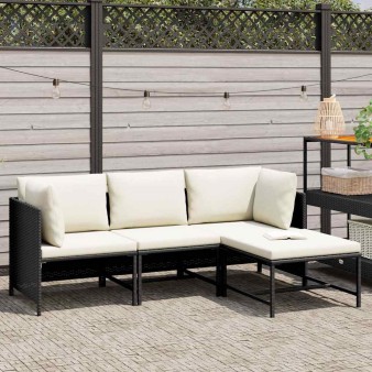 4 részes fekete polyrattan kerti kanapészett párnákkal