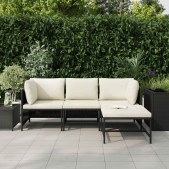 4 részes fekete polyrattan kerti kanapészett párnákkal