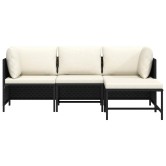 4 részes fekete polyrattan kerti kanapészett párnákkal