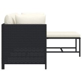 4 részes fekete polyrattan kerti kanapészett párnákkal