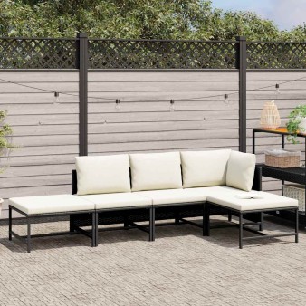5 részes fekete polyrattan kerti kanapészett párnákkal