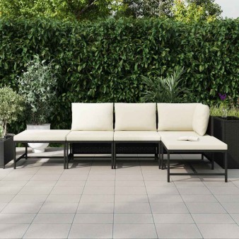 5 részes fekete polyrattan kerti kanapészett párnákkal