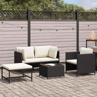 4 részes fekete polyrattan kerti kanapészett párnákkal