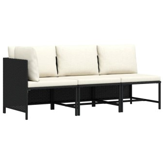 3 részes fekete polyrattan kerti ülőgarnitúra párnával
