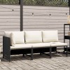 3 részes fekete polyrattan kerti ülőgarnitúra párnával