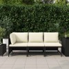 3 részes fekete polyrattan kerti ülőgarnitúra párnával